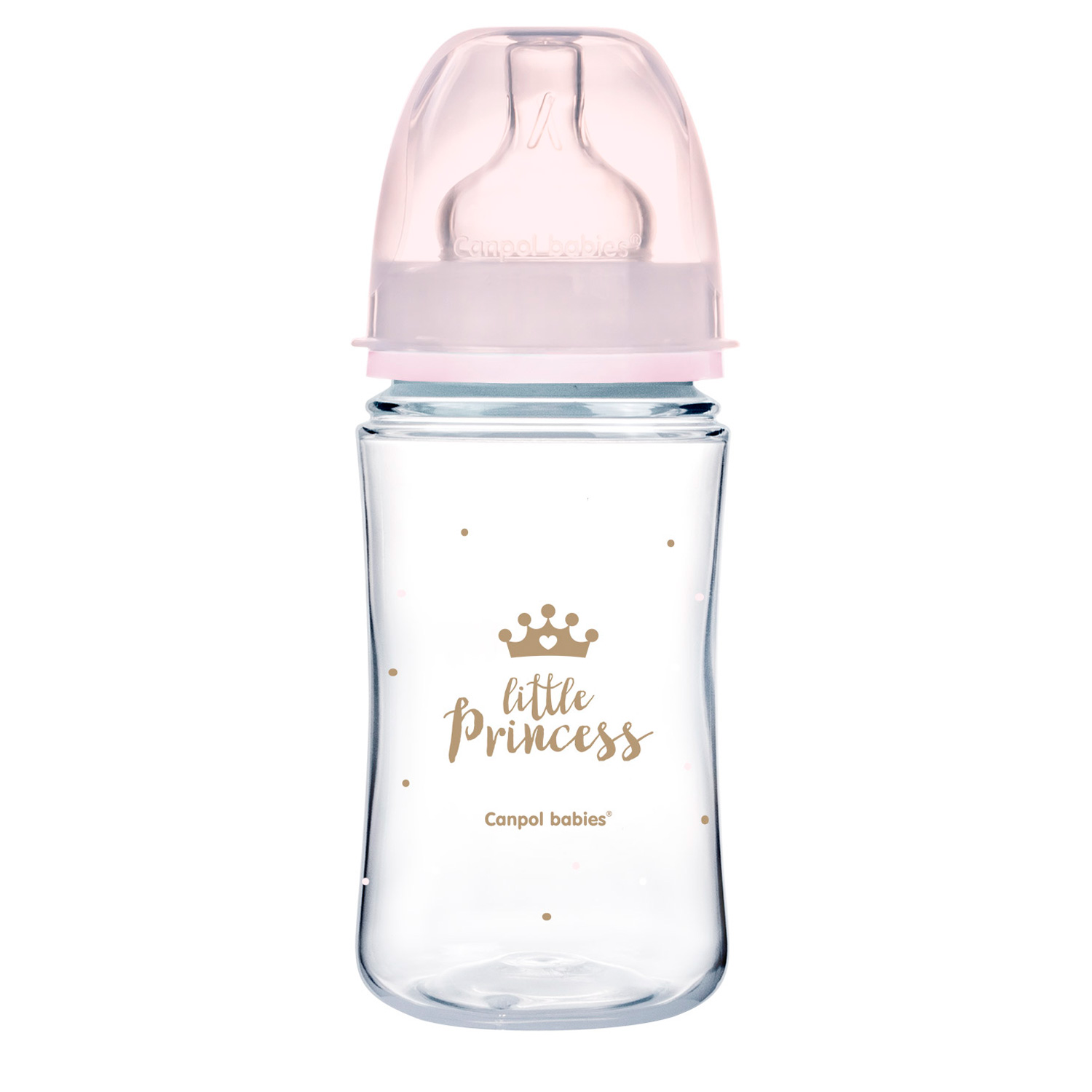 Антиколькова пляшечка для годування Canpol Babies PP Easystart Royal Baby з широким отвором, рожева, 3+ місяців, 240 мл (35/234_pin)