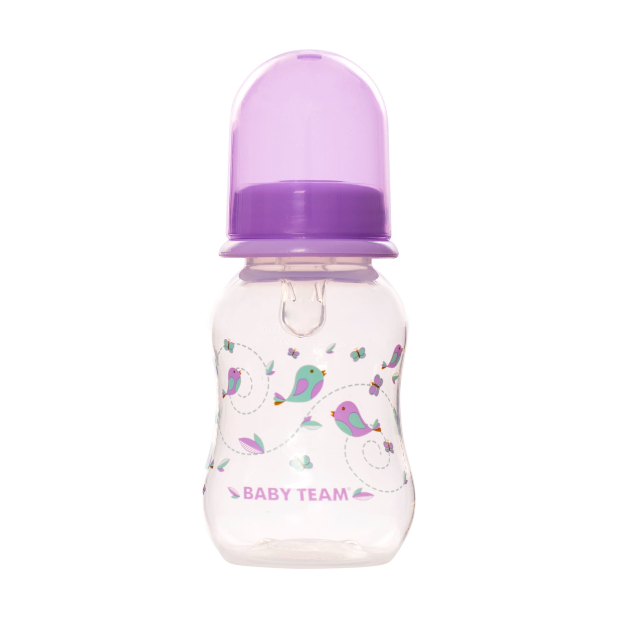 Дитяча пляшечка для годування Baby Team з силіконовою соскою, від народження, фіолетова, 125 мл (1111)