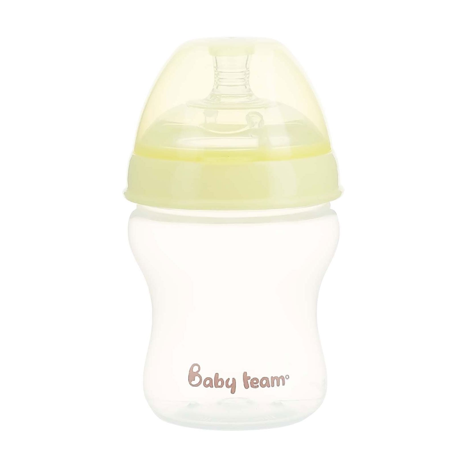 Пляшечка для годування Baby Team з широким горлом та антиколіковою соскою, від народження, жовта, 250 мл (1015)